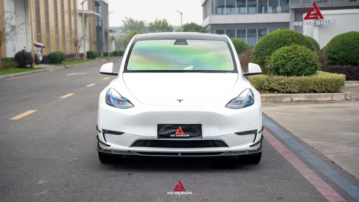 Tesla Model Y 2020 2021 2022 2023 2024 2025 with Aftermarket Parts - AE Style Front Lip Carbon Fiber from ArmorExtend