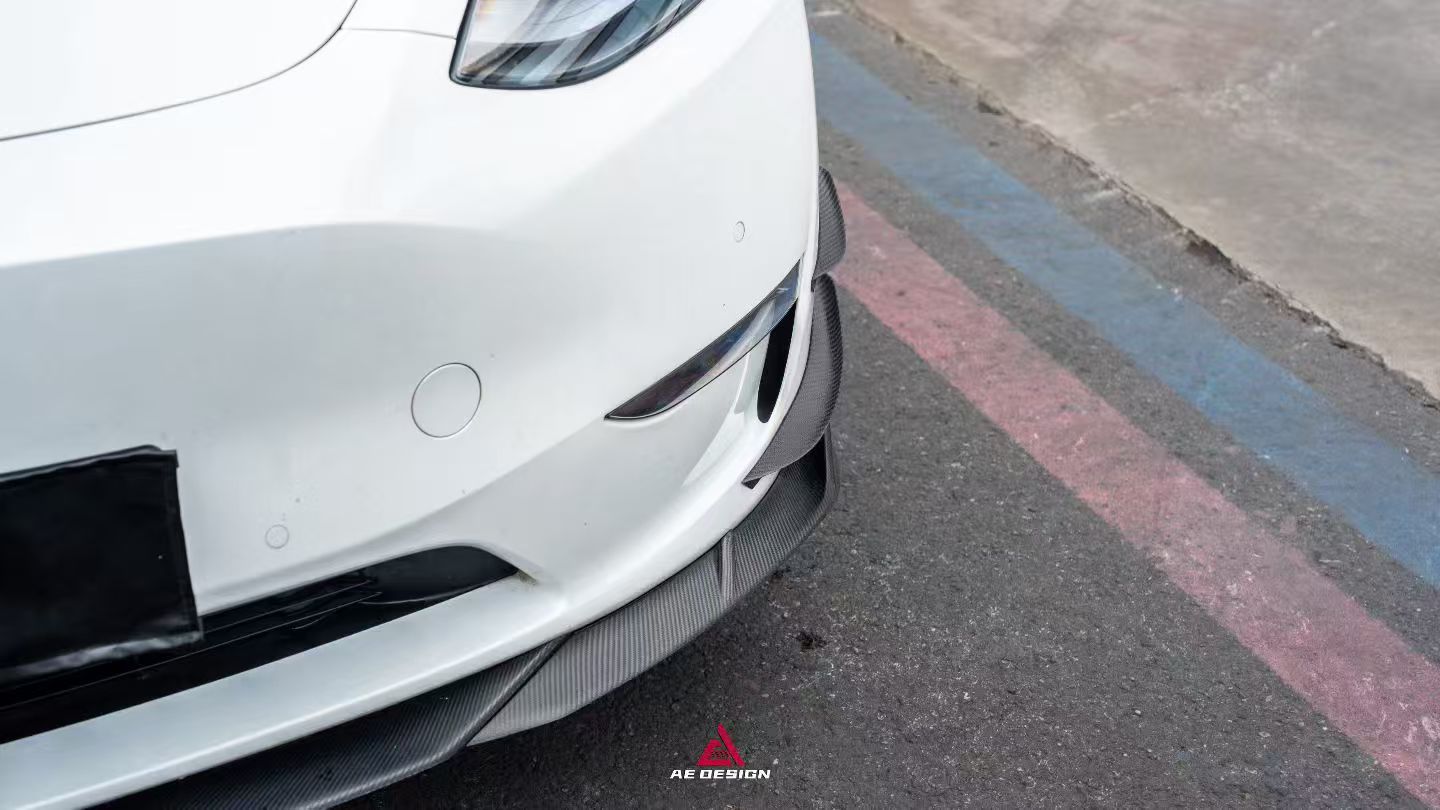 Tesla Model Y 2020 2021 2022 2023 2024 2025 with Aftermarket Parts - AE Style Front Lip Carbon Fiber from ArmorExtend