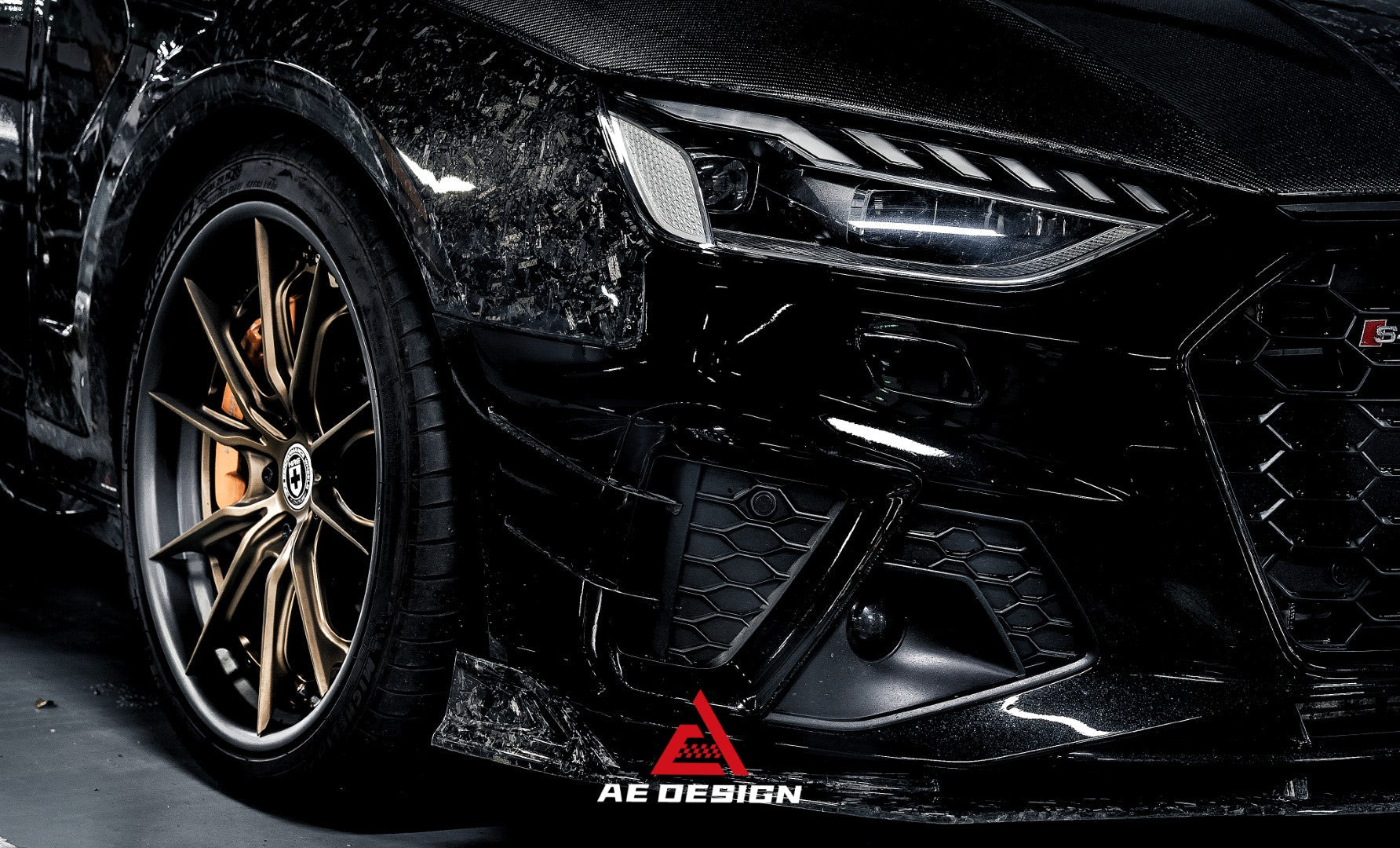 Audi S4 / A4 (With S-line Bumper) B9.5 2020 2021 2022 2023 2024 with Aftermarket Parts - AE Style Front Canards Carbon Fiber from ArmorExtend