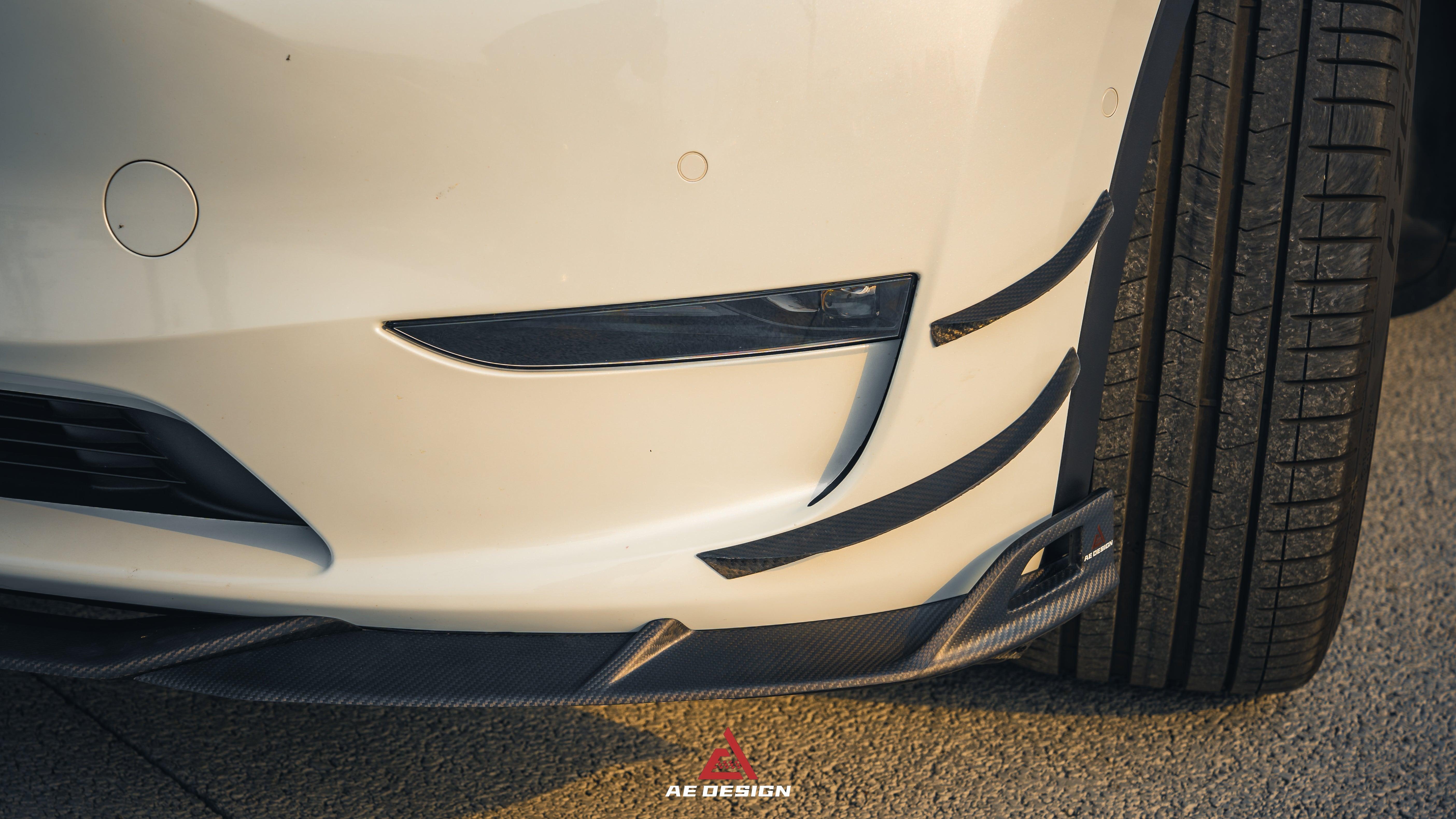 Tesla Model Y 2020 2021 2022 2023 2024 with Aftermarket Parts - AE Style Front Lip Carbon Fiber from ArmorExtend