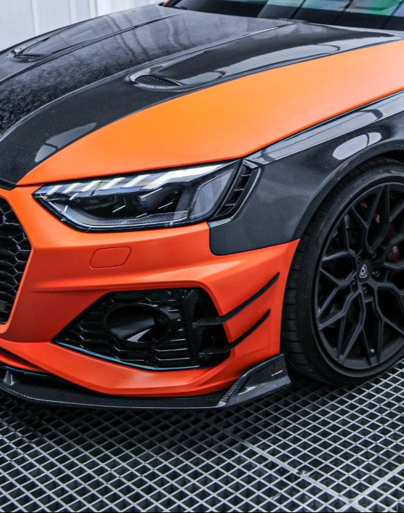 Audi RS4 B9 2018 2019 & RS4 B9.5 2020 2021 2022 2023 2024 With Aftermarket Parts - AE Front Canards Carbon Fiber from  ArmorExtend