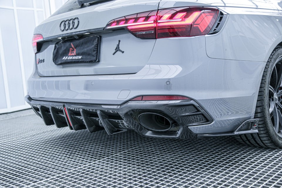 Audi RS4 B9 / B9.5 2018-ON with Aftermarket Parts - AE Style Carbon Fiber Rear Diffuser & Canards from ArmorExtend