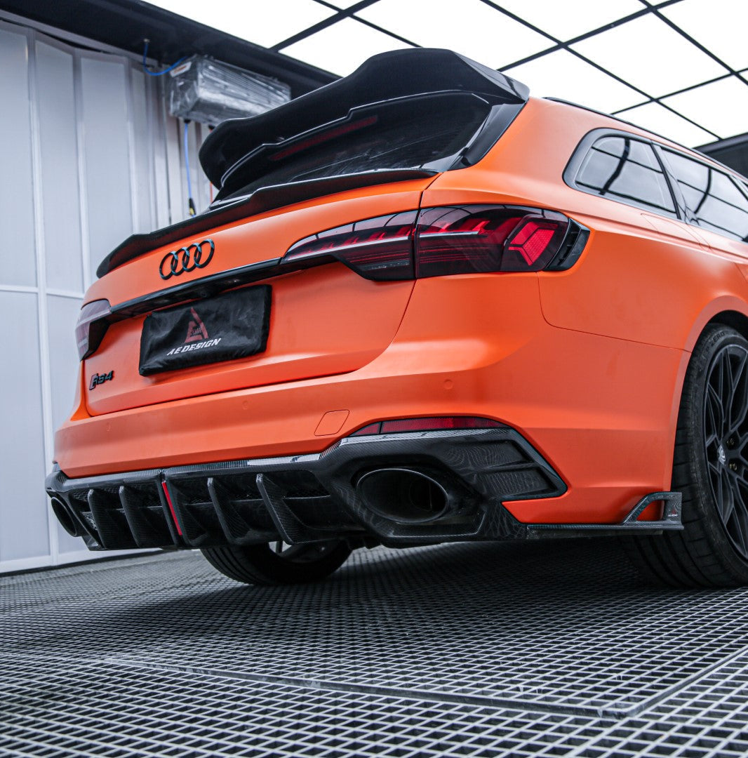 Audi RS4 B9 B9.5 2018 2019 2020 2021 2022 2023 2024 & S4 / A4 Avant B9 B9.5 2017 2018 2019 2020 2021 2022 2023 2024 with Aftermarket Parts - AE Rear Spoiler Carbon Fiber from?ArmorExtend