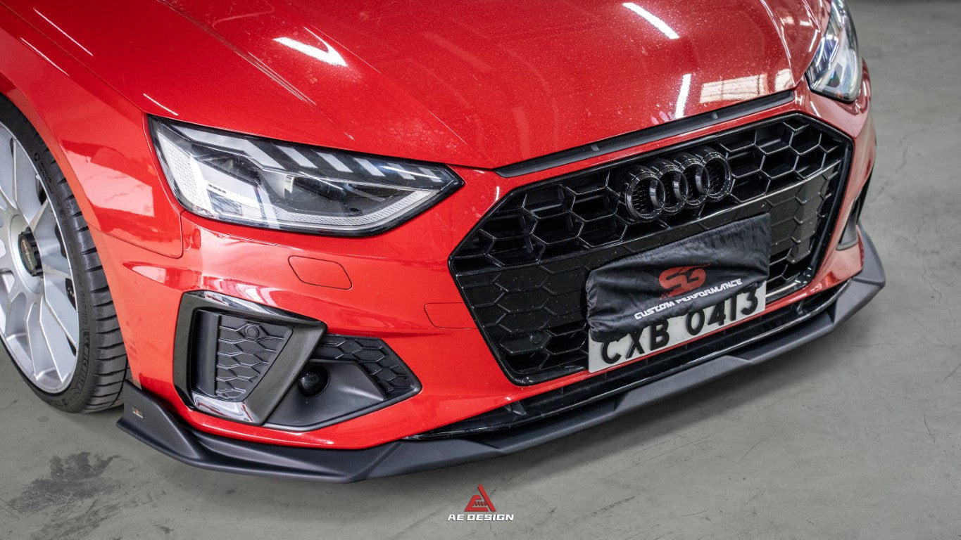 Audi S4 / A4 (With s-line Bumper, does not fit base model) B9.5 2020-ON with Aftermarket Parts - AE V2 Carbon Fiber & ABS Front Lip from ArmorExtend 
