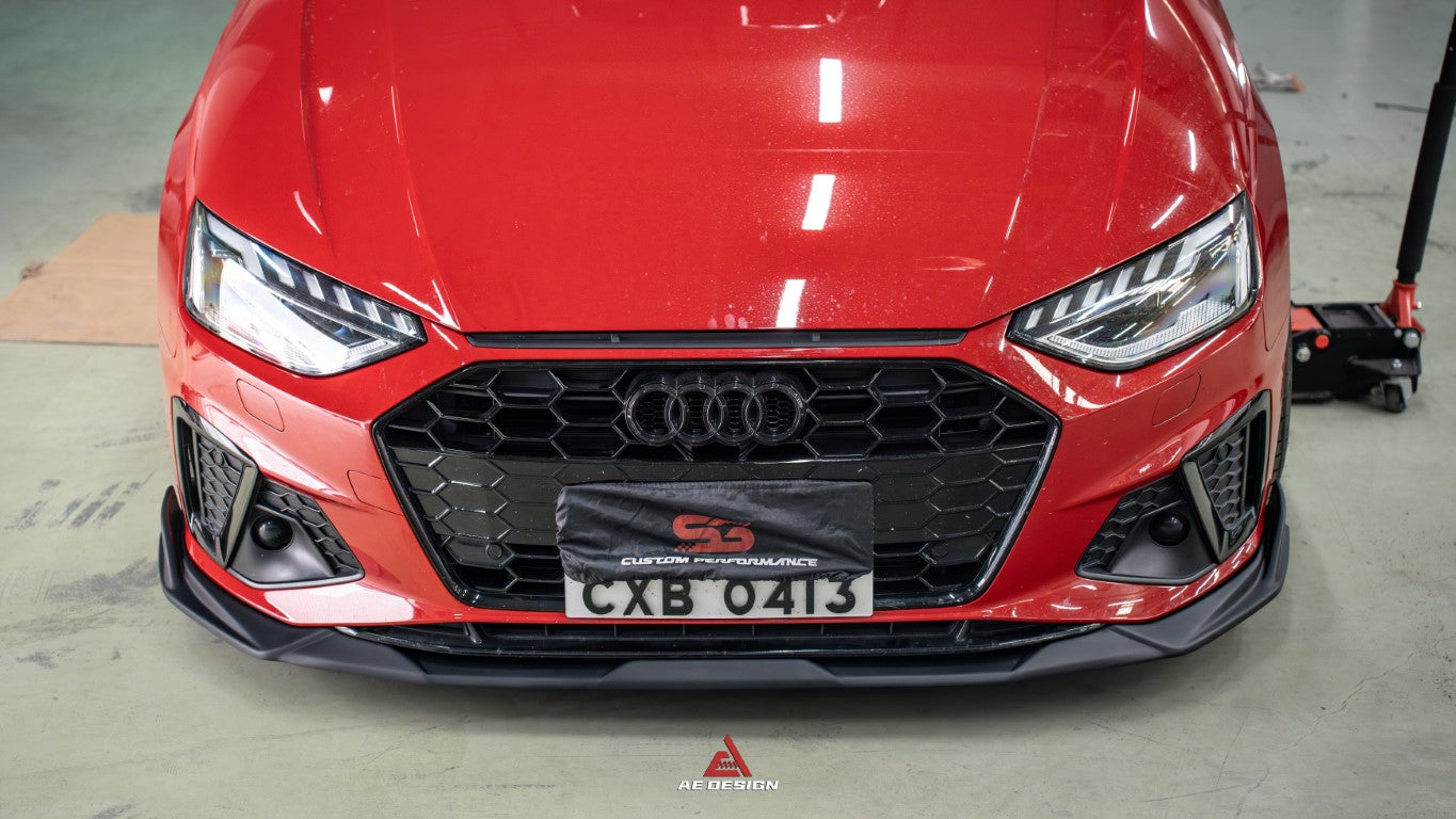 Audi S4 / A4 (With s-line Bumper, does not fit base model) B9.5 2020-ON with Aftermarket Parts - AE V2 Carbon Fiber & ABS Front Lip?from ArmorExtend 
