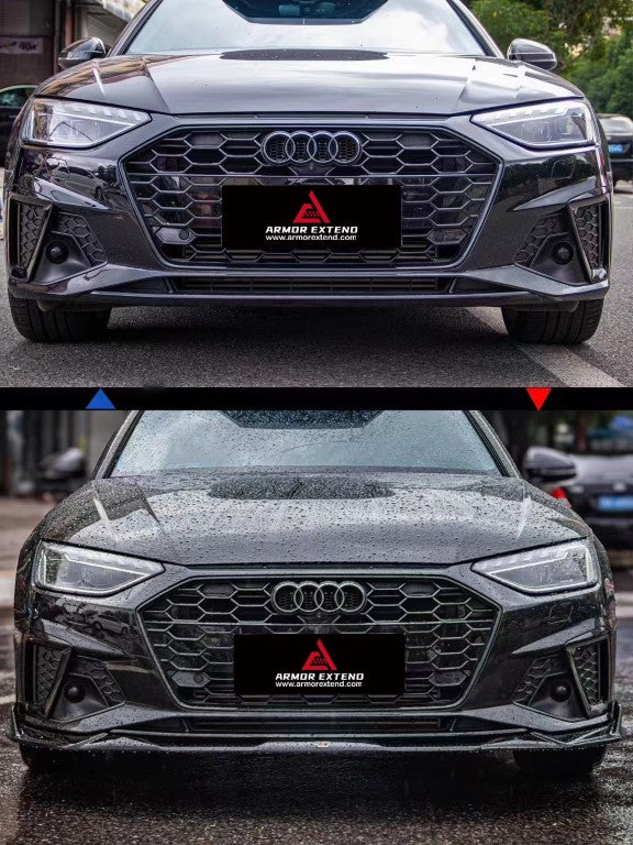 Audi S4 / A4 (With s-line Bumper, does not fit base model) B9.5 2020-ON with Aftermarket Parts - AE V2 Carbon Fiber & ABS Front Lip from ArmorExtend 
