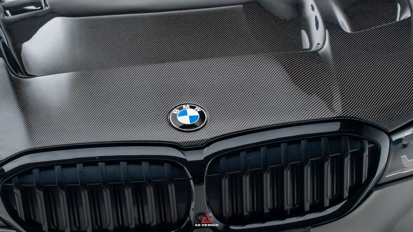 BMW 3 Series M340i 330i G20 G21 (Fits Both Pre-LCI & LCI) 2019-ON with Aftermarket Parts - Vented Hood Bonnet Carbon Fiber from ArmorExtend