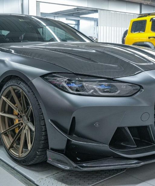 BMW M3 G80 G81 2021 2022 2023 2024 & M4 G82 G83 2021 2022 2023 2024 with Aftermarket Parts - AE Style Front Canards?Carbon Fiber?from ArmorExtend