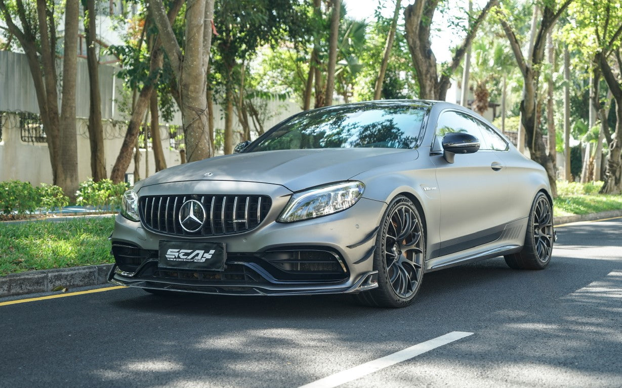 Mercedes Benz C-Class C63S C63 AMG W205 Coupe Convertible 2015 2016 2017 2018 2019 2020 2021 2022 2023 (suitable for both pre-facelift and facelift) with Aftermarket Parts - AE Front Canards Carbon Fiber from?ArmorExtend