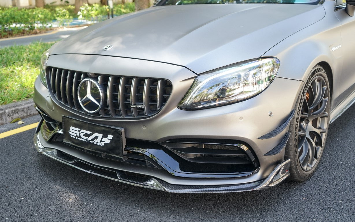 Mercedes Benz C-Class C63S C63 AMG W205 Coupe Convertible 2015 2016 2017 2018 2019 2020 2021 2022 2023 (suitable for both pre-facelift and facelift) with Aftermarket Parts - AE Front Canards Carbon Fiber from?ArmorExtend