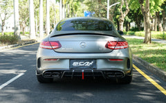 Mercedes Benz C-Class C63S C63 AMG W205 Coupe Convertible 2015 2016 2017 2018 2019 2020 2021 2022 2023 (suitable for both pre-facelift and facelift. Pre-facelift requires exhaust tips from facelifted version) & C-Class C63S C63 AMG W205 Coupe Convertible 2015 2016 2017 2018 2019 2020 2021 2022 2023 (suitable for both pre-facelift and facelift) with Aftermarket Parts - AE Rear Diffuser & Canards Carbon Fiber?from ArmorExtend 
