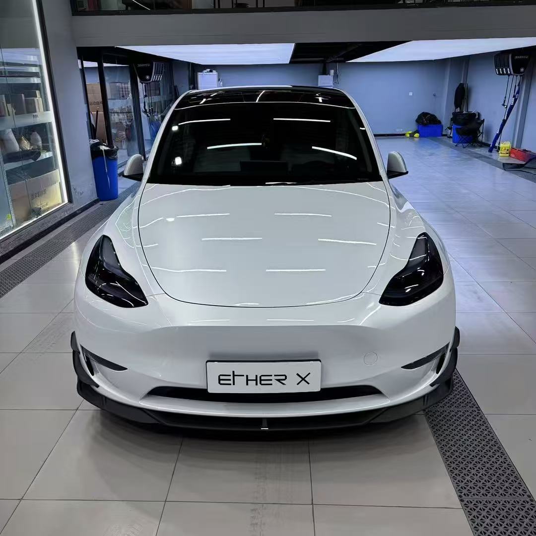 Tesla Model Y 2020 2021 2022 2023 2024 with Aftermarket Parts - AE Style Front Lip Carbon Fiber from ArmorExtend