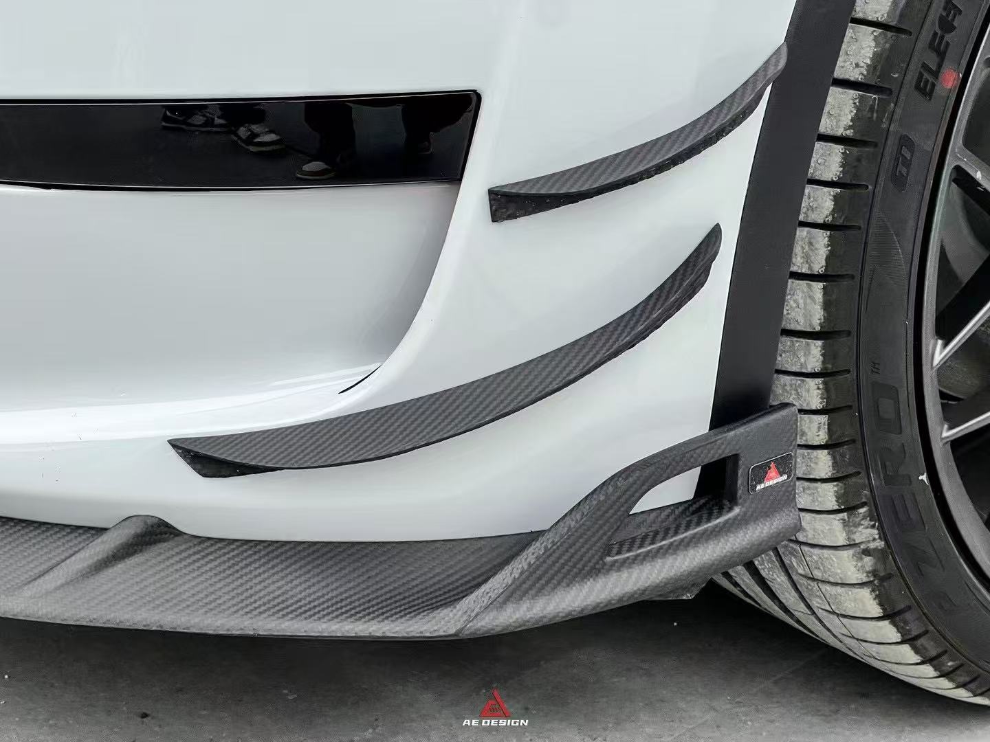 Tesla Model Y 2020 2021 2022 2023 2024 2025 with Aftermarket Parts - AE Style Front Lip Carbon Fiber from ArmorExtend