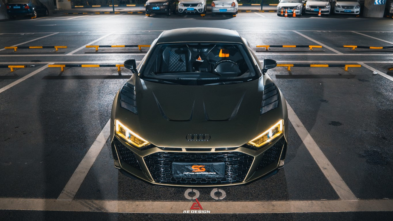 Audi R8 Gen 2 2017 2018 2019 2020 2021 2022 2023 with Aftermarket Parts - AE Style Hood Bonnet Double-sided Carbon Fiber / Partial Carbon Fiber from ArmorExtend