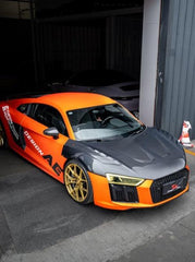 Audi R8 Gen 2 2017 2018 2019 2020 2021 2022 2023 with Aftermarket Parts - AE Style Hood Bonnet Double-sided Carbon Fiber / Partial Carbon Fiber from ArmorExtend