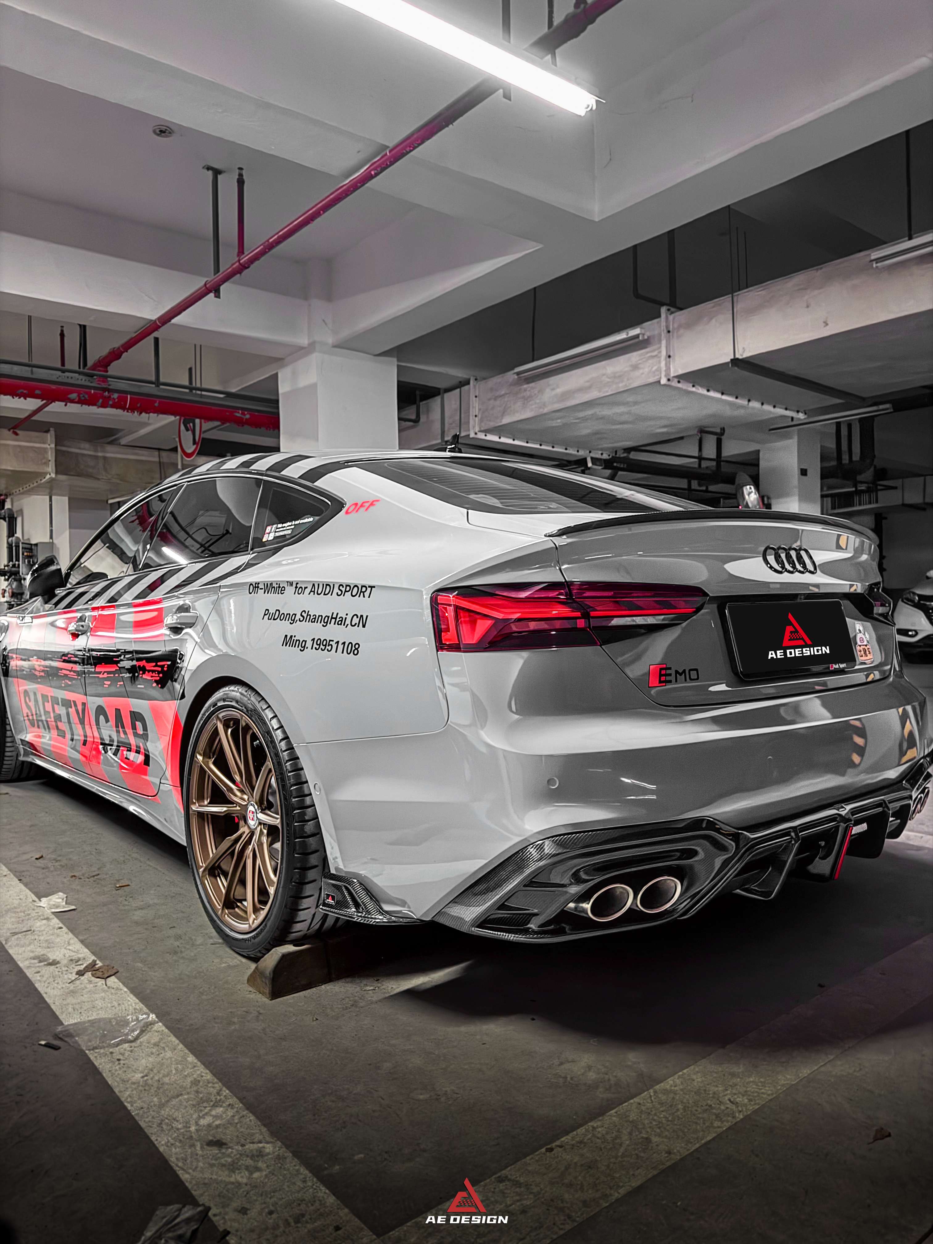 Audi S5 A5 (with s-line bumper, does not base model) B9.5 2020 2021 2022 2023 2024 with Aftermarket Parts - AE Rear Diffuser & Canards?Carbon Fiber from?ArmorExtend