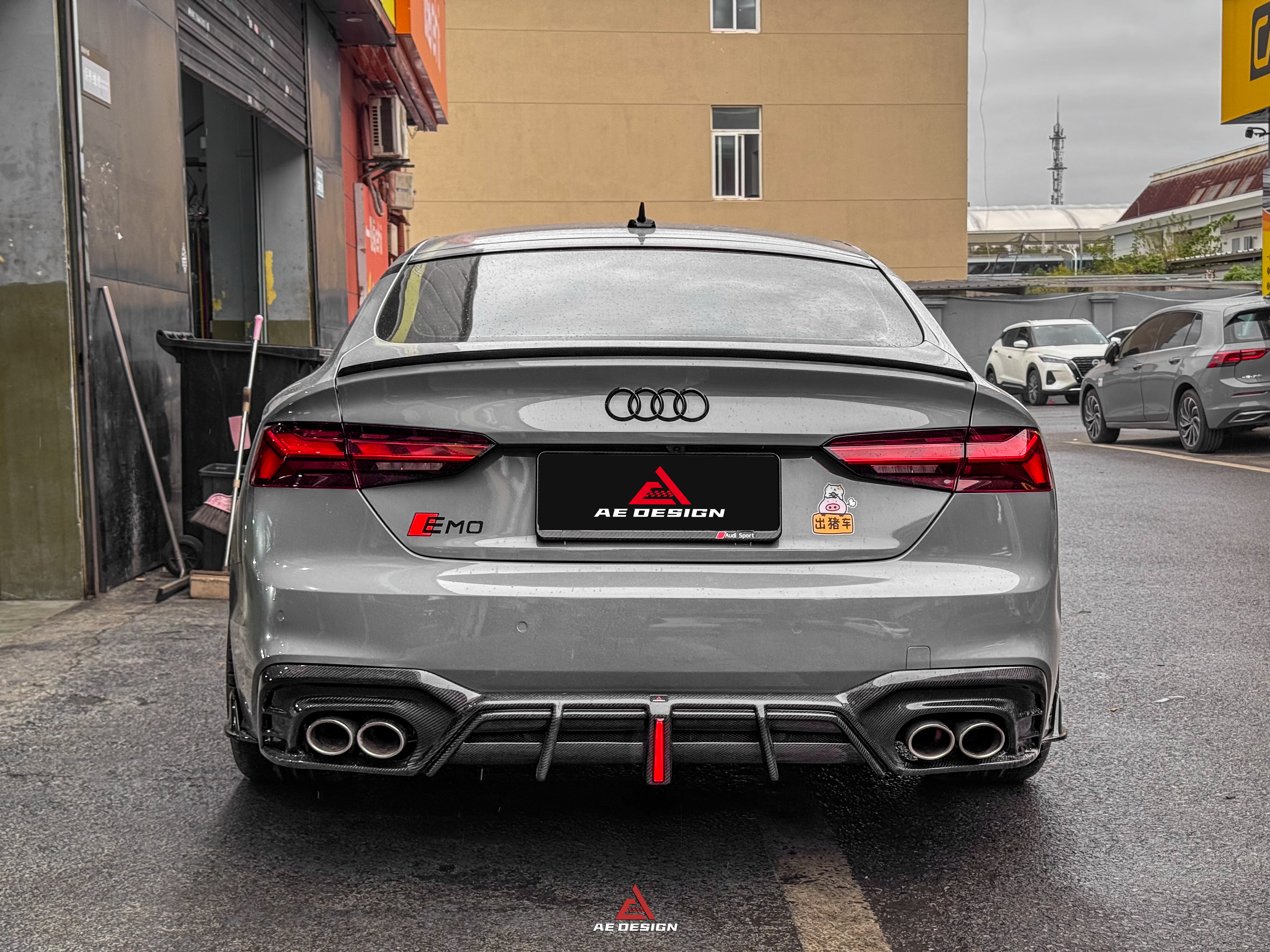 Audi S5 A5 (with s-line bumper, does not base model) B9.5 2020 2021 2022 2023 2024 with Aftermarket Parts - AE Rear Diffuser & Canards?Carbon Fiber from?ArmorExtend