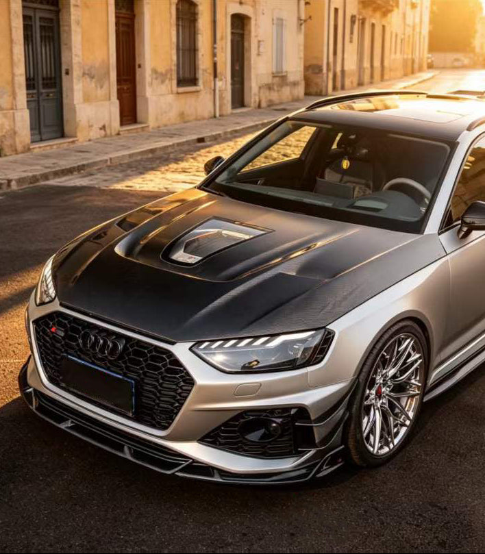Audi RS5 S5 A5 B9 B9.5 2017 2018 2019 2020 2021 2022 2023 2024 2025 with Aftermarket Parts - ART Vented Transparent Glass V2 Style Hood Bonnet Dry Pre-preg Carbon Fiber from ArmorExtend