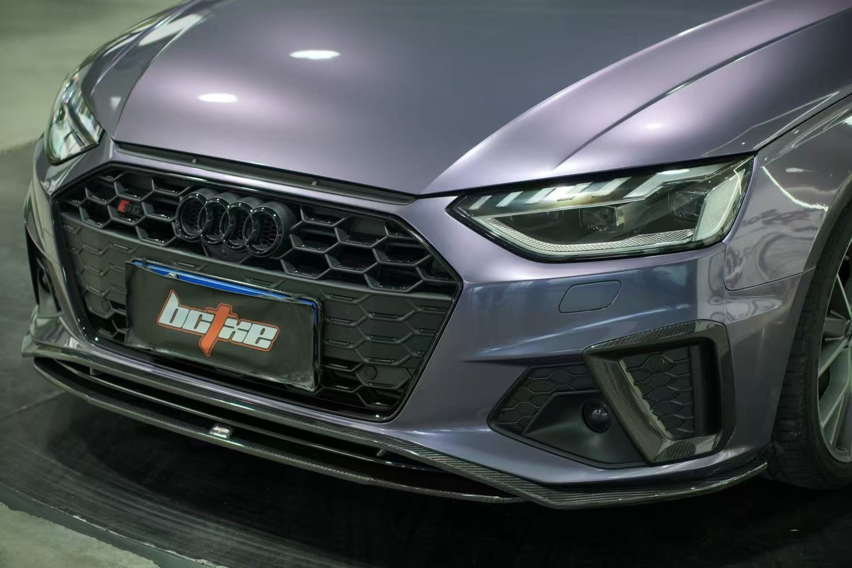Audi S4 / A4 (with S-line bumper) B9.5 2020 2021 2022 2023 2024 with Aftermarket Parts - V2 Front Lip Pre-preg Carbon Fiber from BCTXE Tuning