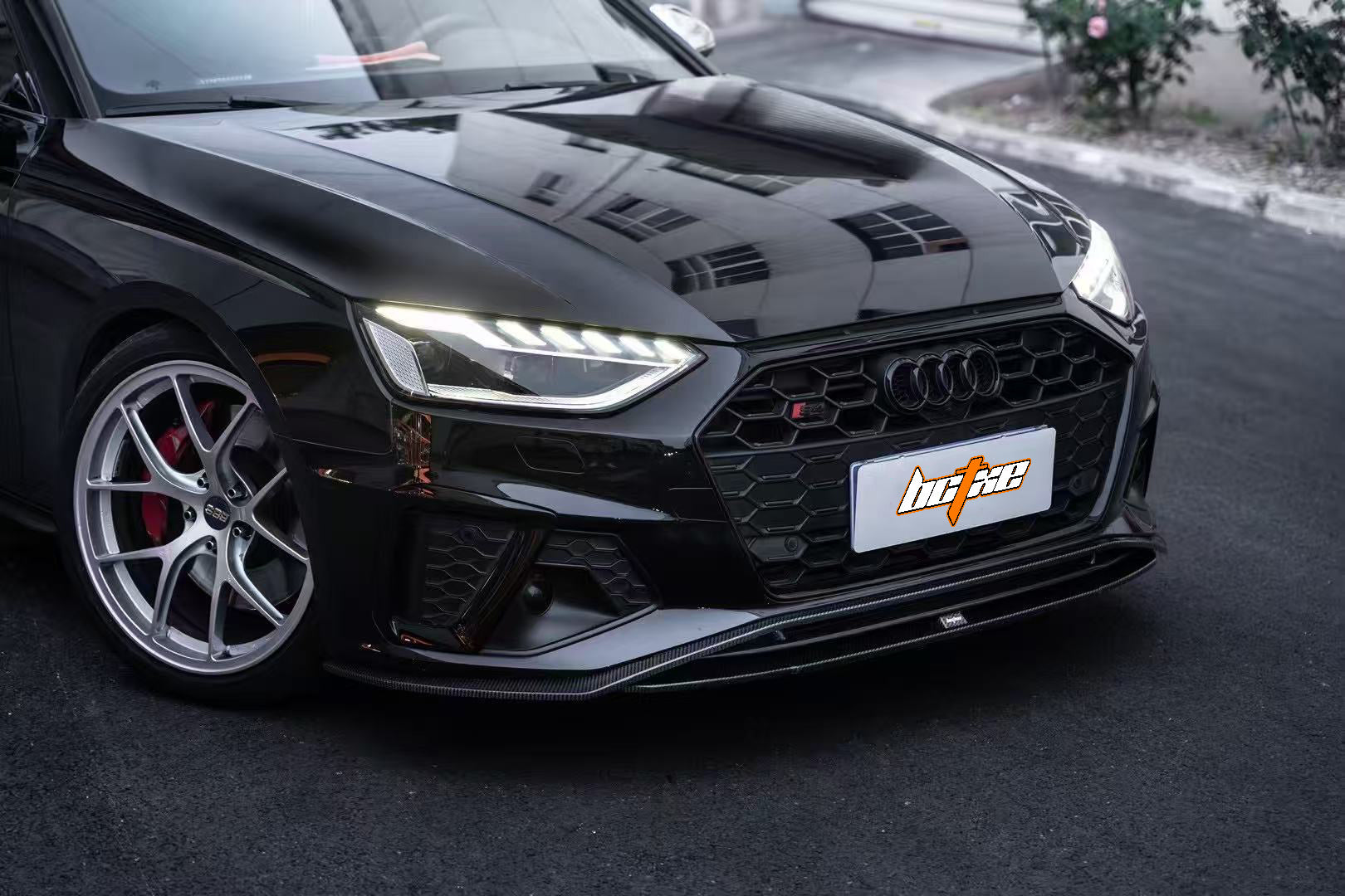 Audi S4 / A4 (with S-line bumper) B9.5 2020 2021 2022 2023 2024 with Aftermarket Parts - V2 Front Lip Pre-preg Carbon Fiber from BCTXE Tuning