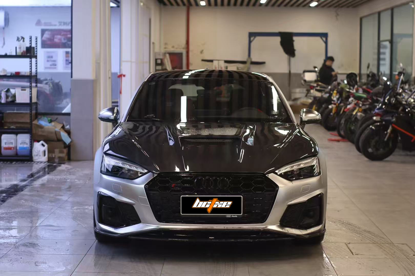 Audi S5 A5 (with s-line bumper, does not base model) B9.5 2020 2021 2022 2023 2024 with Aftermarket Parts - Front Lip Pre-preg Carbon Fiber from BCTXE Tuning