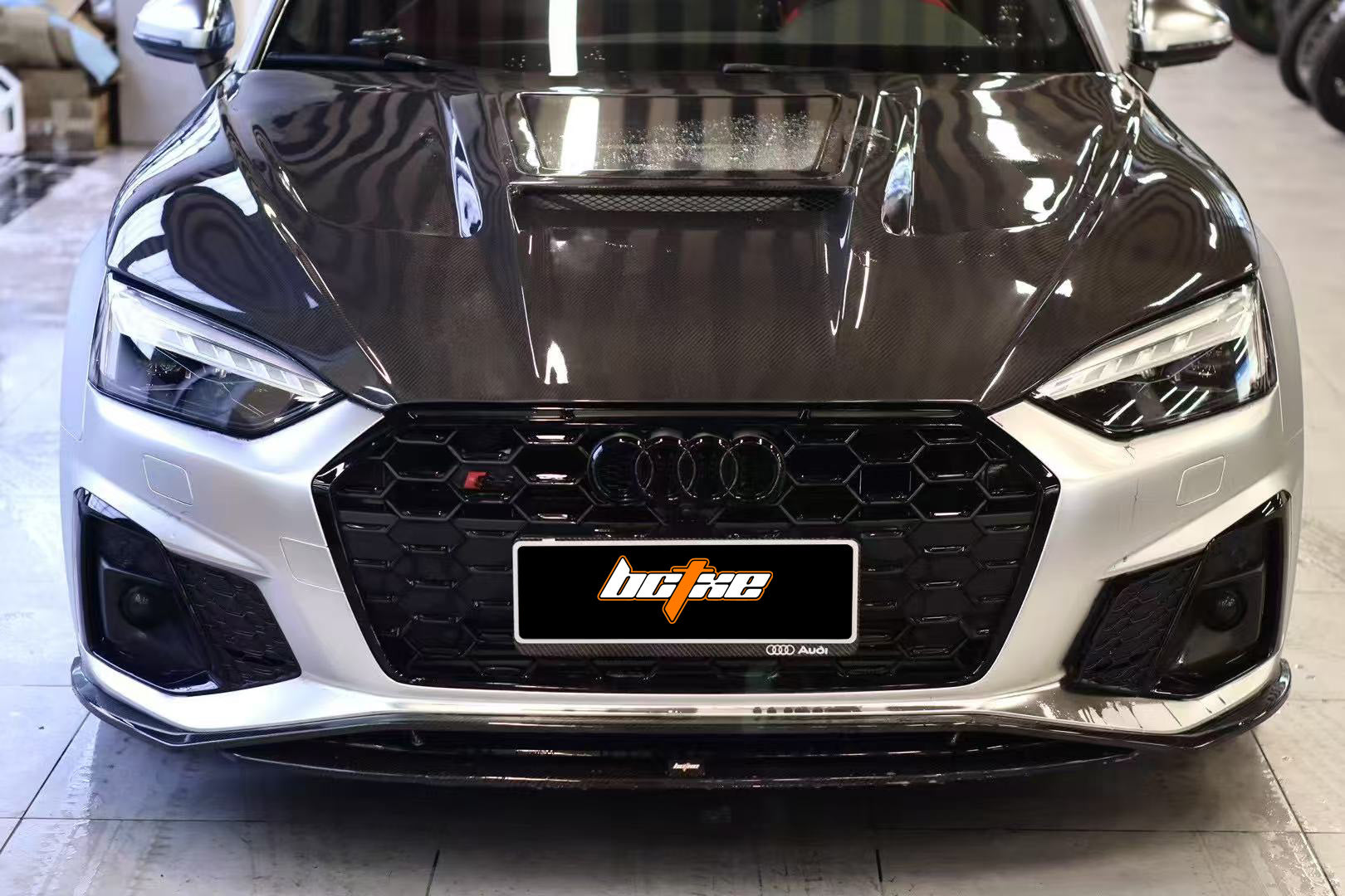 Audi S5 A5 (with s-line bumper, does not base model) B9.5 2020 2021 2022 2023 2024 with Aftermarket Parts - Front Lip Pre-preg Carbon Fiber from BCTXE Tuning