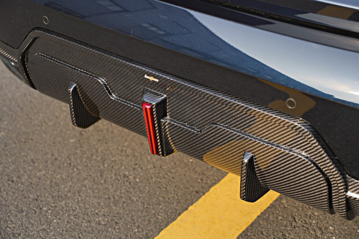 BMW 3 Series 330i (with M-package bumper, does not fit base model) M340i G20 G21 LCI 2023 2024 with Aftermarket Parts - Rear Diffuser Pre-preg Carbon Fiber from BCTXE Tuning