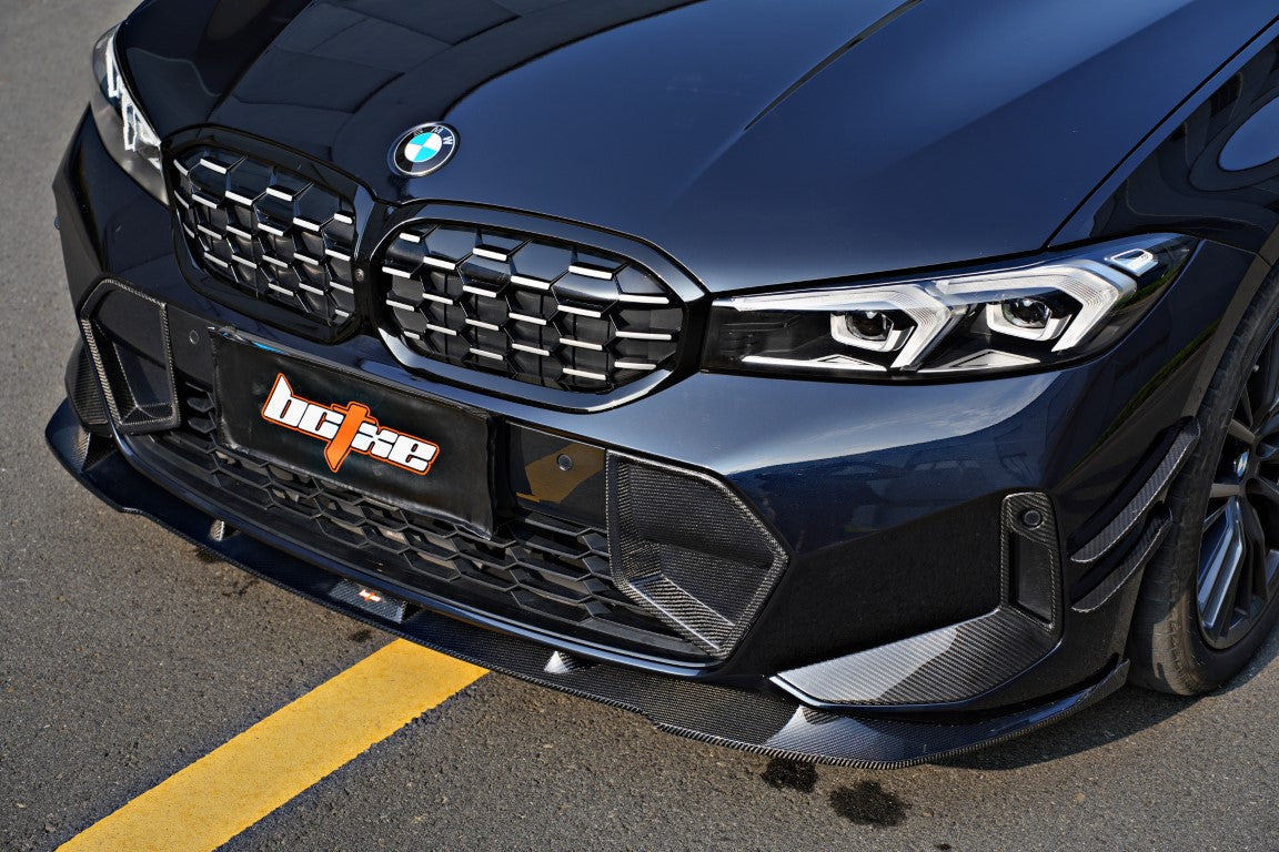 BMW 3 Series 330i (with M-package bumper, does not fit base model) M340i G20 G21 LCI 2023 2024 with Aftermarket Parts - V1 Style Front Lip Carbon Fiber from BCTXE Tuning