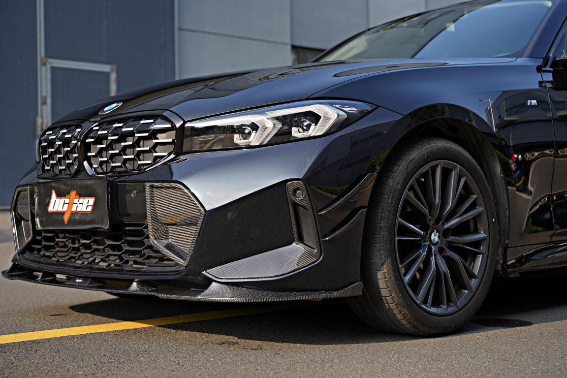 BMW 3 Series 330i (with M-package bumper, does not fit base model) M340i G20 G21 LCI 2023 2024 with Aftermarket Parts - Front Canards Pre-preg Carbon Fiber from BCTXE Tuning