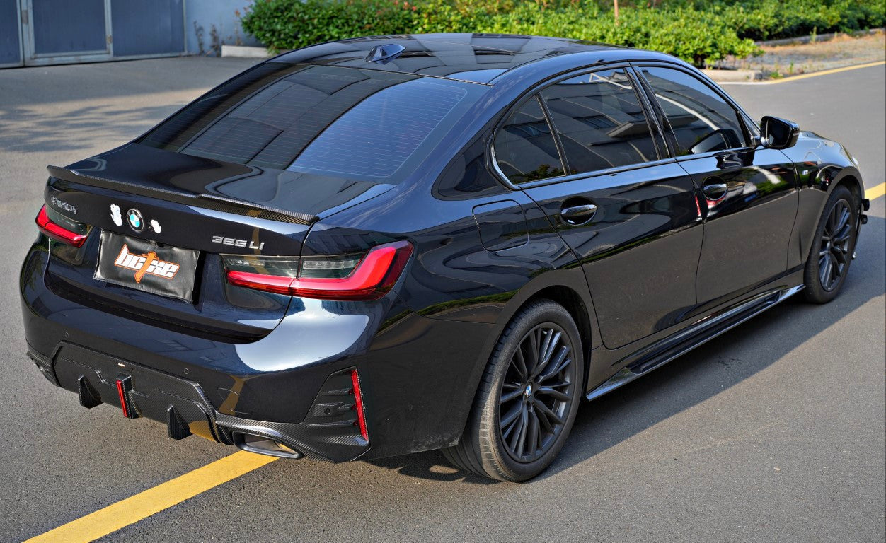 BMW 3 Series 330i (with M-package bumper, does not fit base model) M340i G20 G21 LCI 2023 2024 with Aftermarket Parts - Rear Diffuser Pre-preg Carbon Fiber from BCTXE Tuning