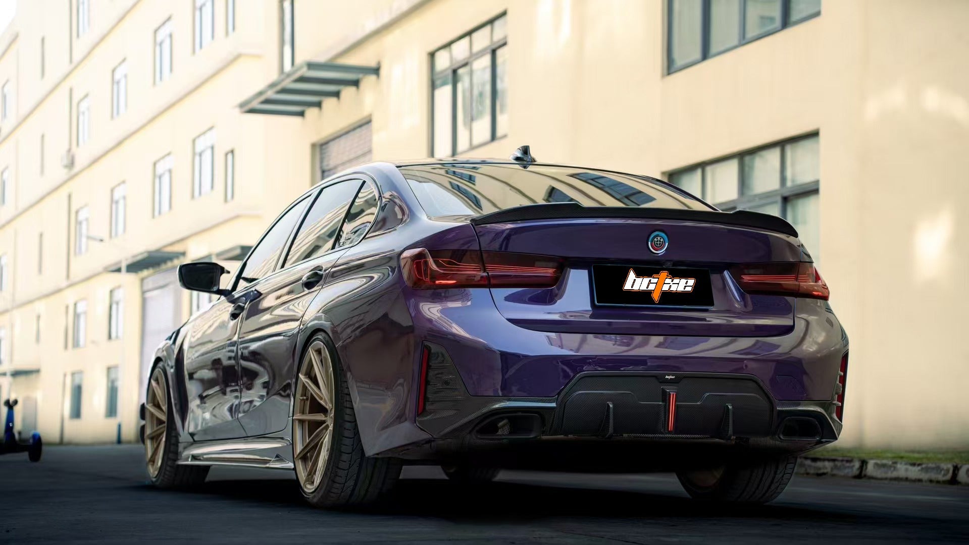 BMW 3 Series 330i (with M-package bumper, does not fit base model) M340i G20 G21 LCI 2023 2024 with Aftermarket Parts - Rear Diffuser Pre-preg Carbon Fiber from BCTXE Tuning