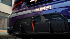 BMW 3 Series 330i (with M-package bumper, does not fit base model) M340i G20 G21 LCI 2023 2024 with Aftermarket Parts - Rear Diffuser Pre-preg Carbon Fiber from BCTXE Tuning