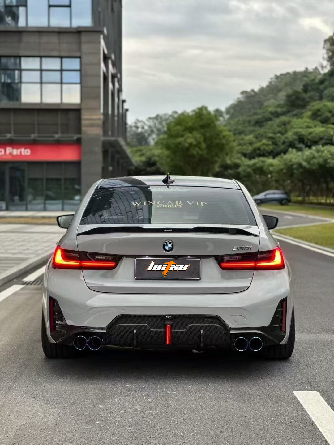 BMW 3 Series 330i (with M-package bumper, does not fit base model) M340i G20 G21 LCI 2023 2024 with Aftermarket Parts - Rear Diffuser Pre-preg Carbon Fiber from BCTXE Tuning
