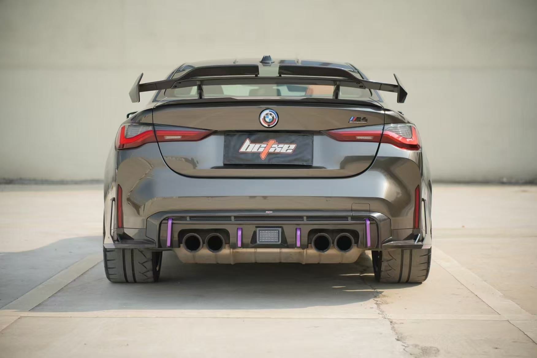 BMW M4 G82 G83 2021 2022 2023 2024 with Aftermarket Parts - V2 Style Rear Diffuser & Canards Pre-preg Carbon Fiber from BCTXE Tuning
