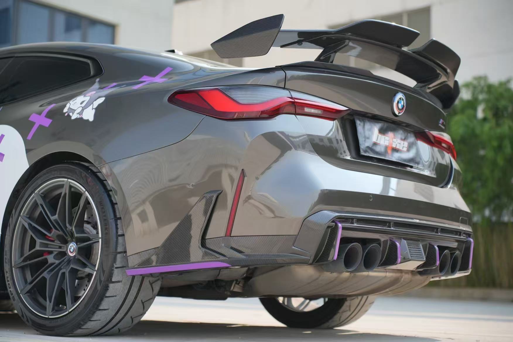 BMW M4 G82 G83 2021 2022 2023 2024 with Aftermarket Parts - V2 Style Rear Diffuser & Canards Pre-preg Carbon Fiber from BCTXE Tuning