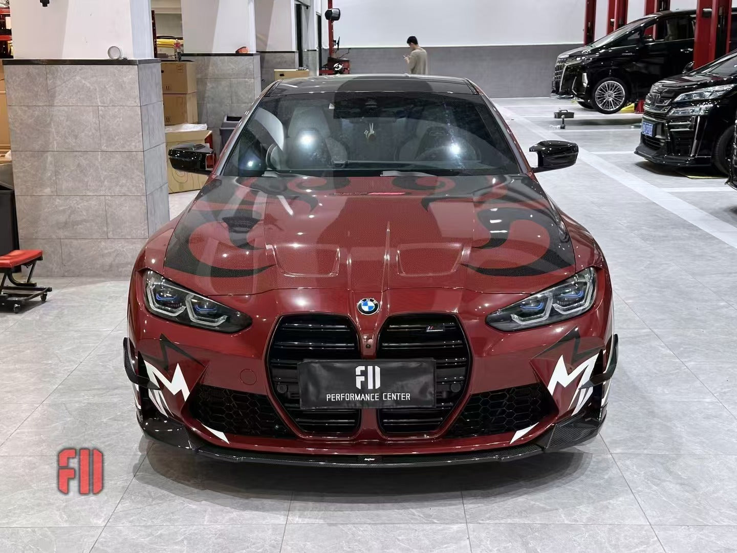 BMW M3 G80 G81 & M4 G82 G83 2021 2022 2023 2024 with Aftermarket Parts - V2 Style Front Lip Pre-preg Carbon Fiber from BCTXE Tuning