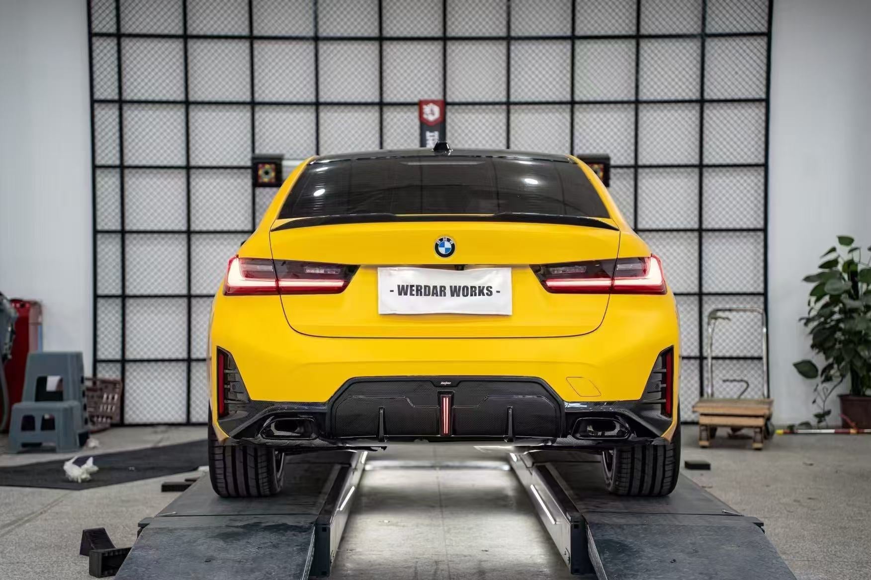 BMW 3 Series 330i (with M-package bumper, does not fit base model) M340i G20 G21 LCI 2023 2024 with Aftermarket Parts - Rear Diffuser Pre-preg Carbon Fiber from BCTXE Tuning