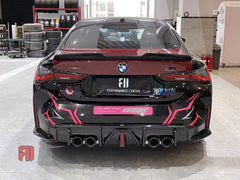 BMW M4 G82 G83 2021 2022 2023 2024 with Aftermarket Parts - V3 Rear Diffuser & Canards Pre-preg Carbon Fiber from BCTXE Tuning