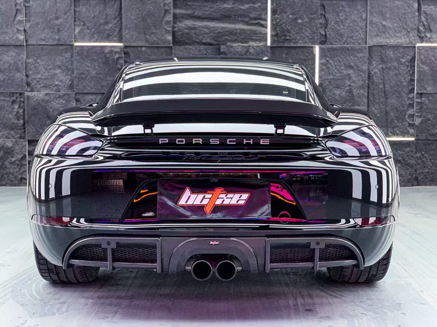 Porsche 718 Boxster Base S T GTS 2017-ON with Aftermarket Parts - Rear Lip Spoiler V1 Pre-preg Carbon Fiber from BCTXE Tuning