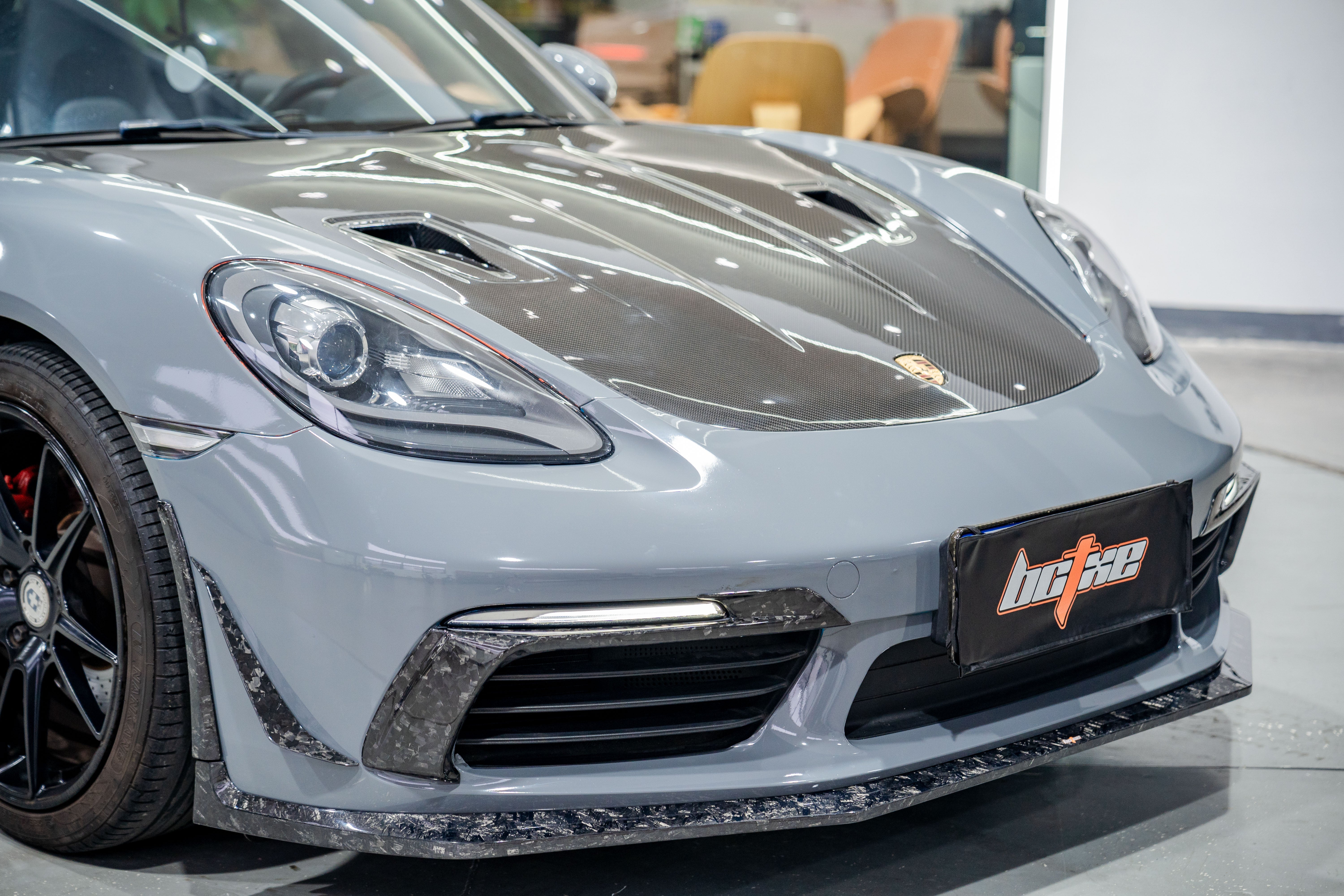 Porsche 718 Cayman / Boxster / GTS 2017-ON with Aftermarket Parts - Front Lip Pre-preg Carbon Fiber from BCTXE Tuning