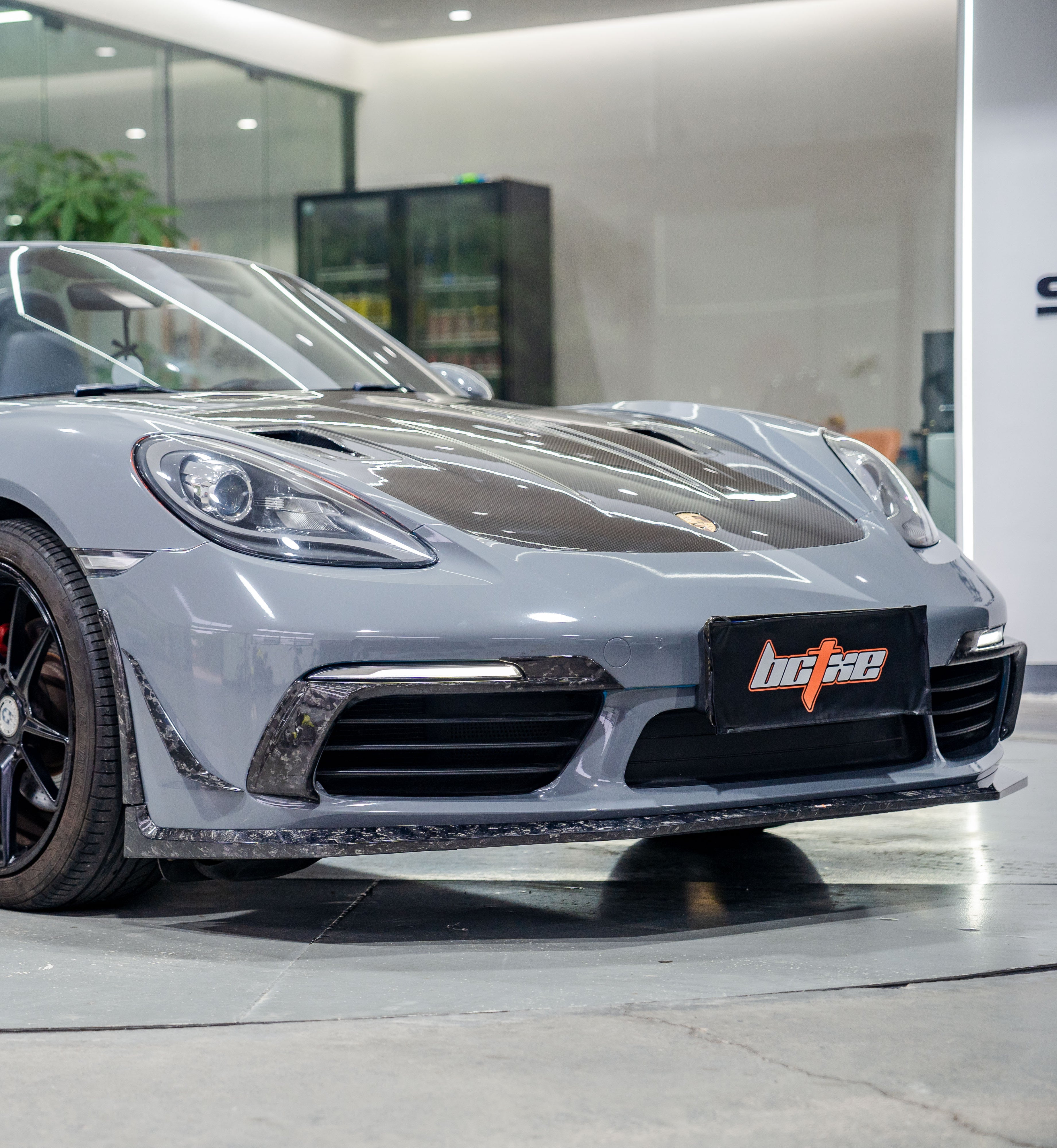 Porsche 718 Cayman / Boxster / GTS 2017-ON with Aftermarket Parts - Front Lip Pre-preg Carbon Fiber from BCTXE Tuning