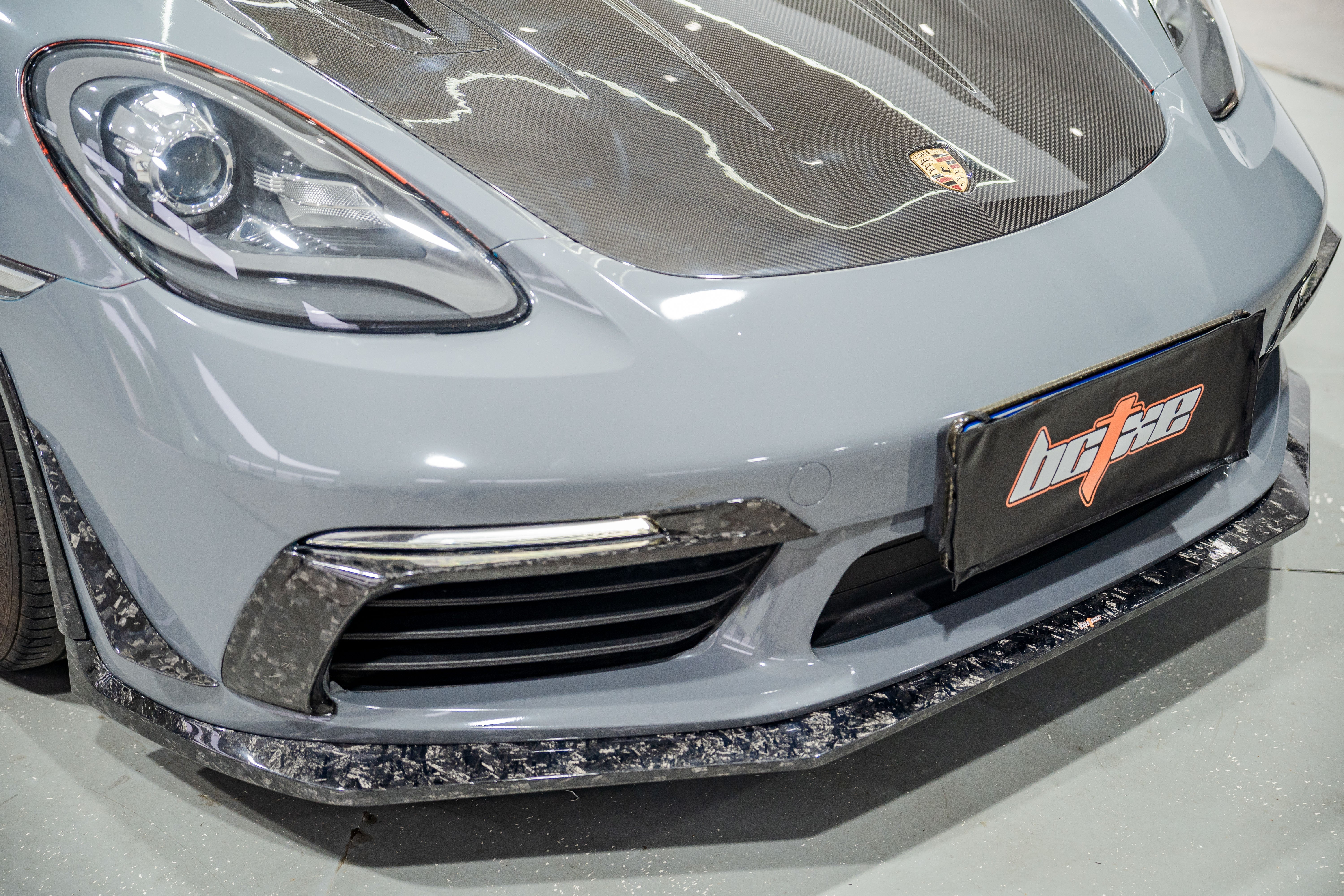 Porsche 718 Cayman / Boxster / GTS 2017-ON with Aftermarket Parts - Front Lip Pre-preg Carbon Fiber from BCTXE Tuning