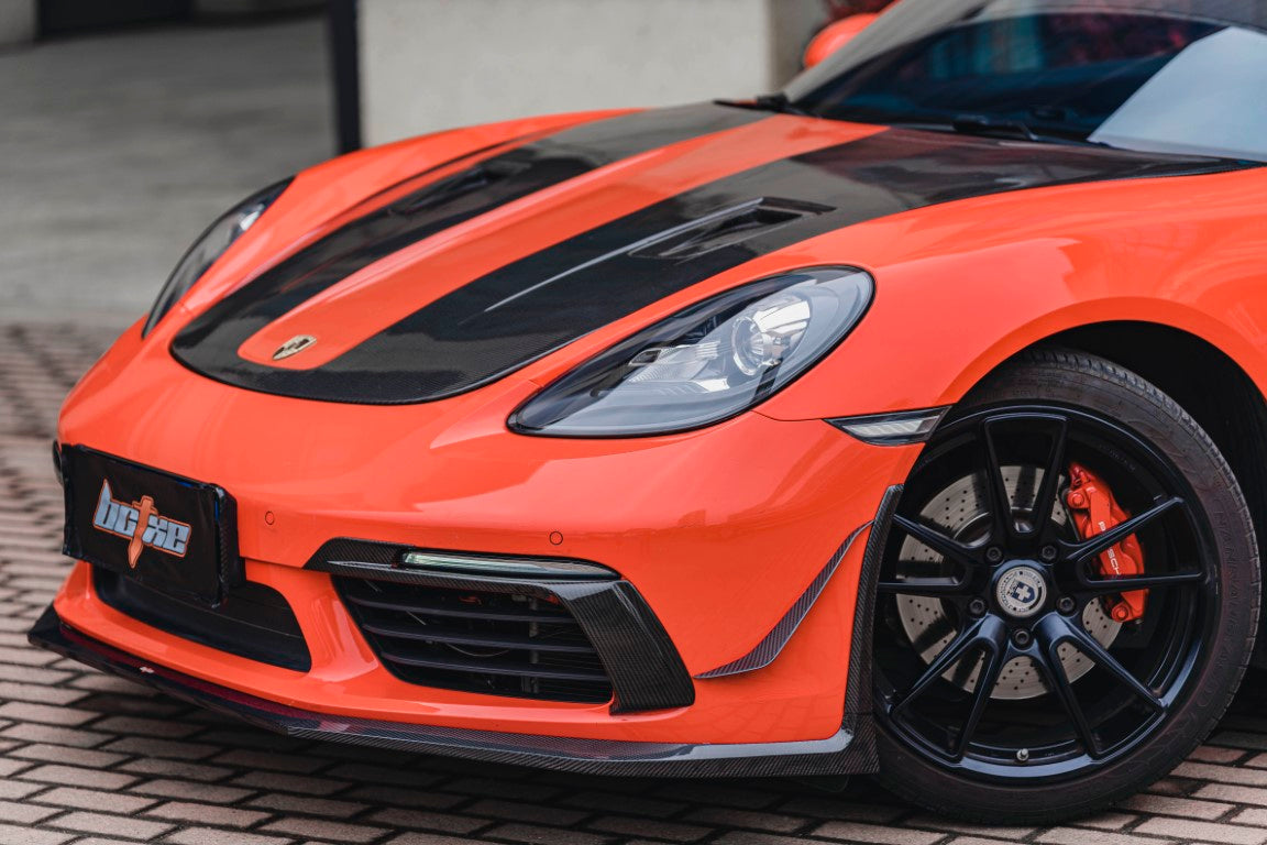 Porsche 718 Cayman / Boxster / GTS 2017-ON with Aftermarket Parts - Front Lip Pre-preg Carbon Fiber from BCTXE Tuning