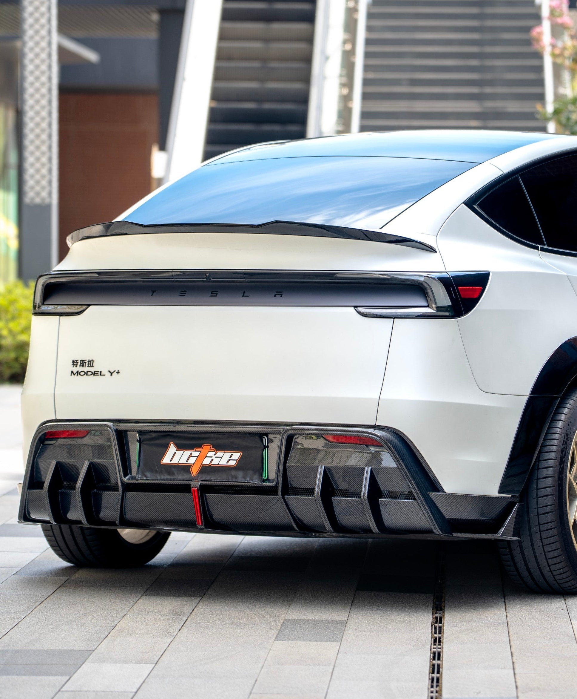 Tesla Model Y Juniper 2026-ON with Aftermarket Parts - Rear Diffuser Dry Pre-preg Carbon Fiber from BCTXE Tuning