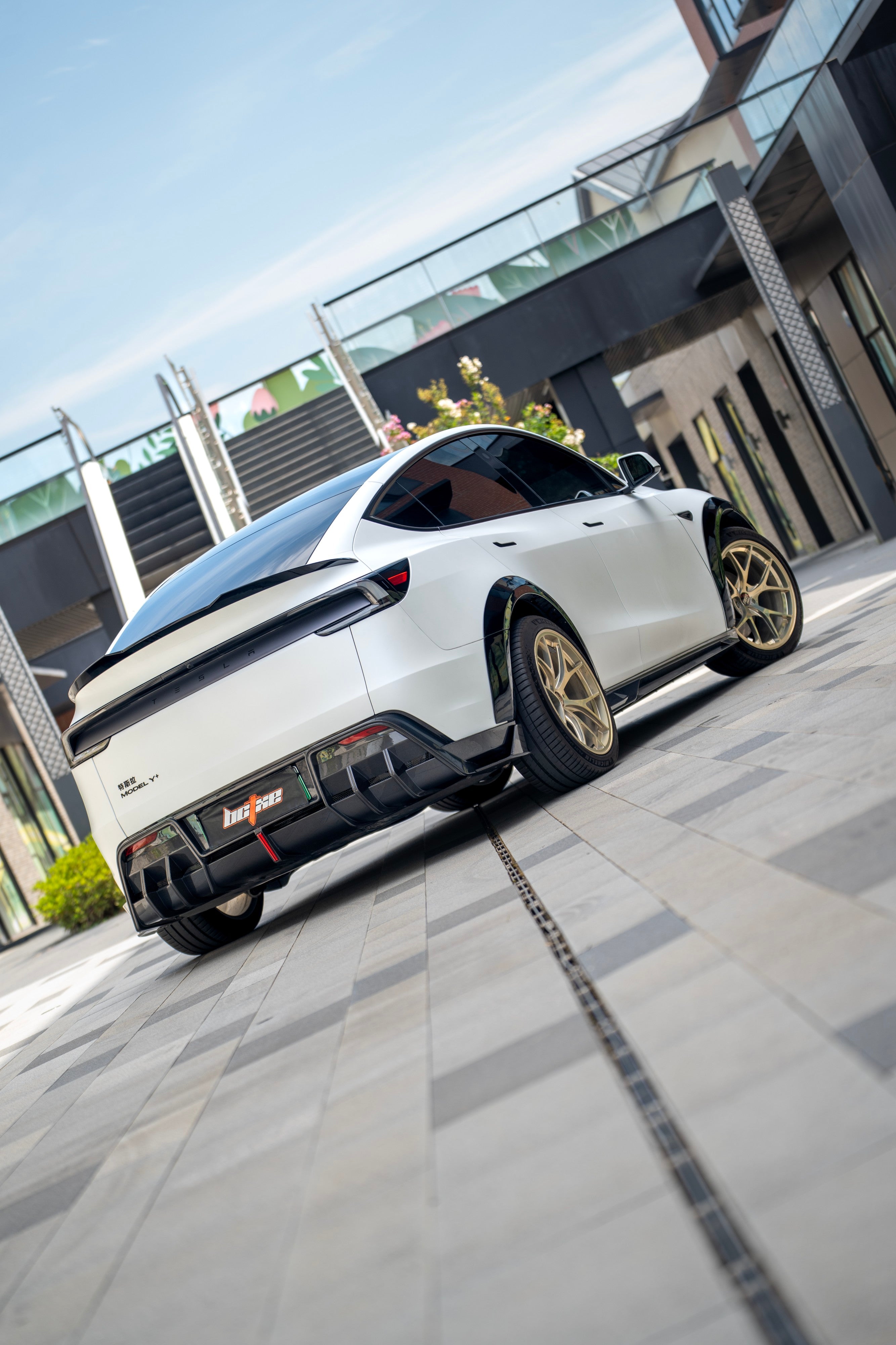 Tesla Model Y Juniper 2026-ON with Aftermarket Parts - Rear Canards Dry Pre-preg Carbon Fiber from BCTXE Tuning