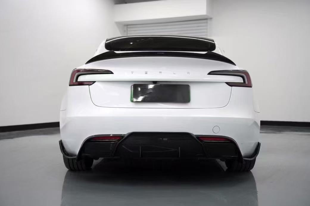Tesla Model 3 Highland / Performance 2024-ON with Aftermarket Parts - Rear Diffuser & Canards Carbon Fiber from BCTXE Tuning