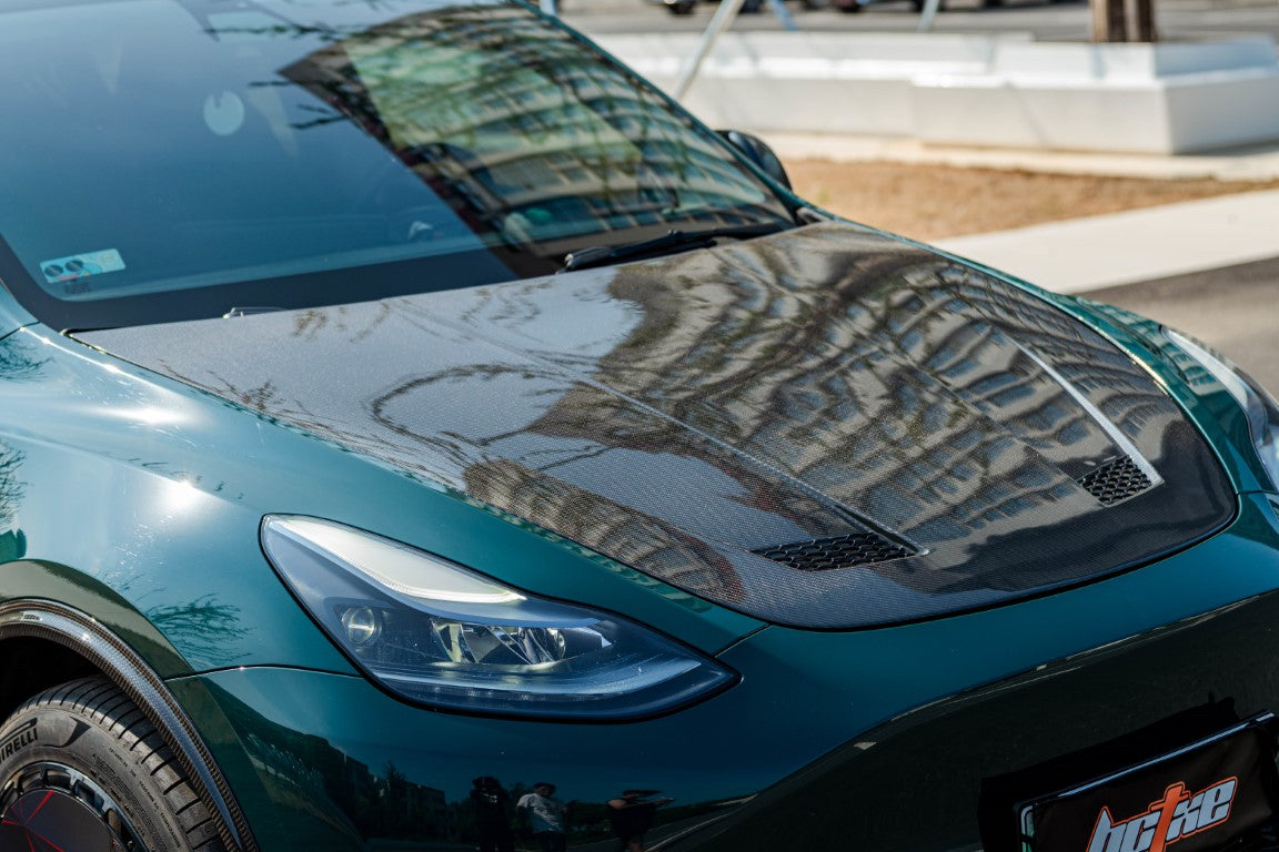 Tesla Model Y Performance AWD Long Range RWD Standard 2020 2021 2022 2023 2024 2025 with Aftermarket Parts - Hood Carbon Fiber from BCTXE Tuning
