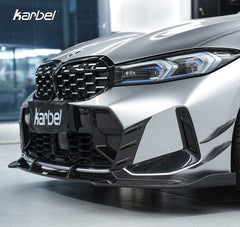 BMW 3 Series 330i (with M-package bumper, does not fit base model) M340i G20 G21 LCI 2023 2024 with Aftermarket Parts - V2 Style Front Lip Pre-preg Carbon Fiber from Karbel Carbon