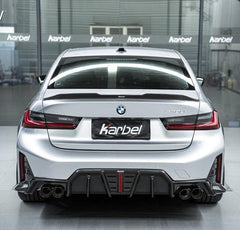 BMW 3 Series 330i (with M-package bumper, does not fit base model) M340i G20 G21 LCI 2023 2024 with Aftermarket Parts - V2 Style Diffuser & Canards Pre-preg Carbon Fiber from Karbel Carbon