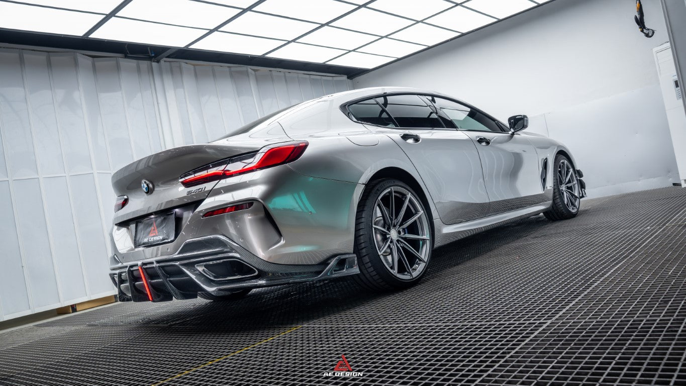 BMW 8 Series M850i 840i (With M-Package Bumper) G14 G15 G16 2018 2019 2020 2021 2022 2023 2024 with Aftermarket Parts - AE Rear Diffuser & Canards?Carbon Fiber from?ArmorExtend